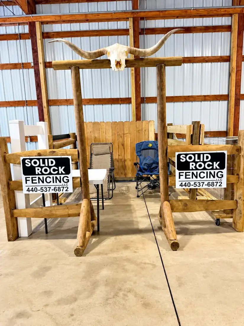 Rustic post and rail display with a longhorn skull