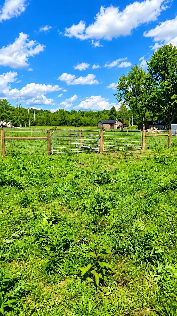 Pasture gate in a long wire fence